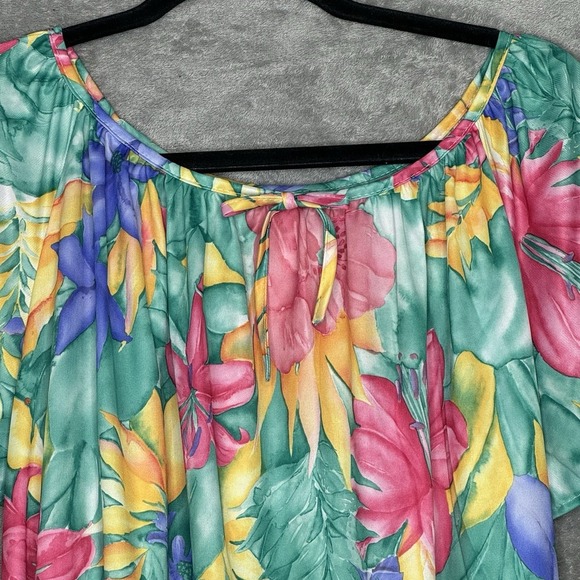 Improved Living 3X Shirt Top Green Floral Flower Short Sleeve Scoop Neck Womens - Picture 3 of 6